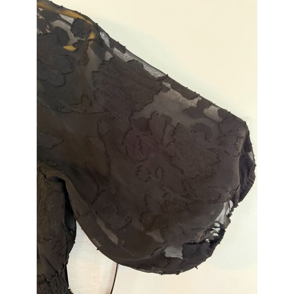 Grace Karin Peasant Style Top Sz XL Black Lacy Lined Sheer Balloon Sleeves Boho - Picture 5 of 6